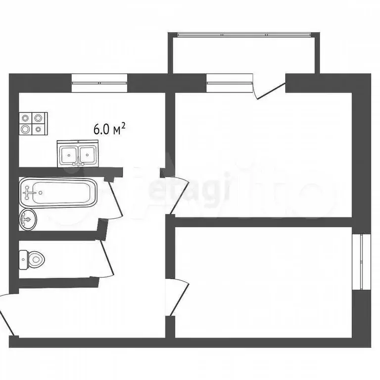 2-к. квартира, 40,4 м, 5/5 эт. - Фото 0