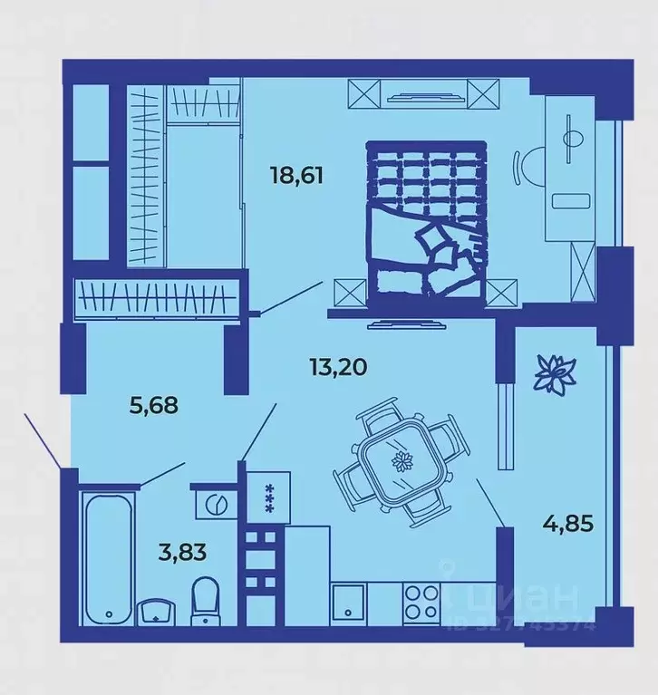 1-к кв. Брянская область, Брянск ул. Комарова, 47 (45.8 м) - Фото 2