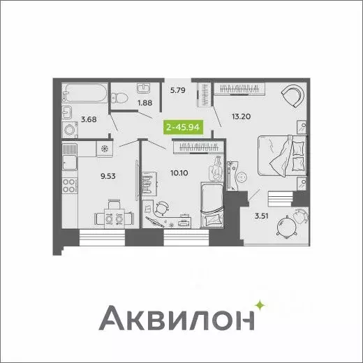 2-к кв. Архангельская область, Архангельск Аквилон Роса жилой комплекс ... - Фото 1