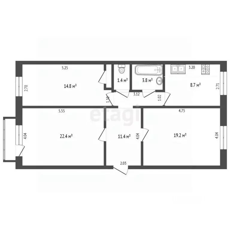 3-к кв. Томская область, Северск Комсомольская ул., 22А (82.0 м) - Фото 2