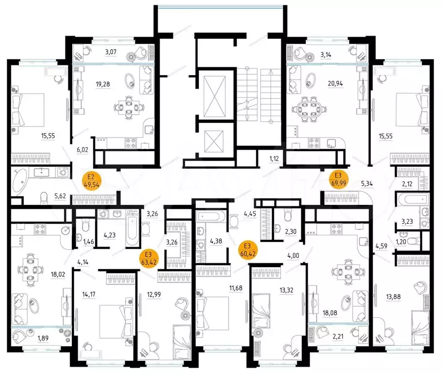 1-к. квартира, 49,5 м, 23/25 эт. - Фото 1