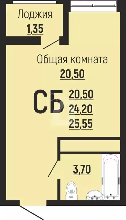 Квартира, студия, 25.55 м - Фото 1