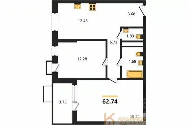 2-к кв. Воронежская область, Воронеж наб. Чуева, 7 (62.74 м) - Фото 0