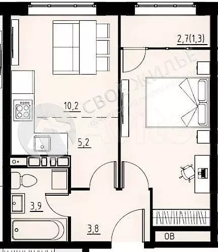 2-к. квартира, 38 м, 3/4 эт. - Фото 0