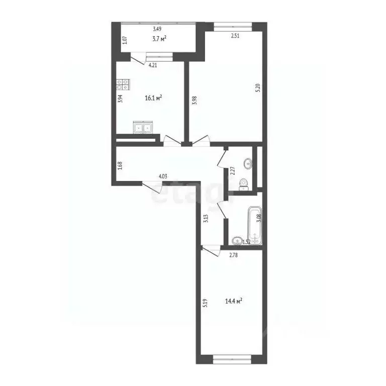 2-к кв. Тюменская область, Тюмень ул. 50 лет Октября, 4 (62.6 м) - Фото 2