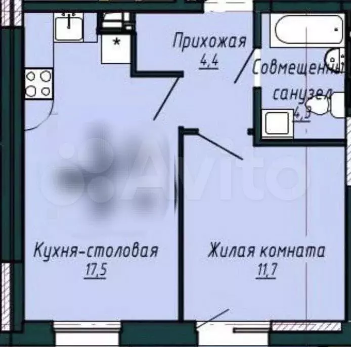 1-к. квартира, 37,6 м, 1/11 эт. - Фото 0