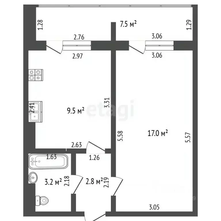 1-к кв. Башкортостан, Стерлитамак ул. Ботаническая, 8 (32.5 м) - Фото 2