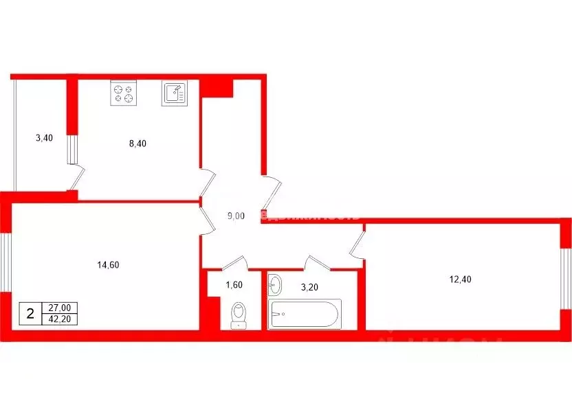 2-к кв. Санкт-Петербург, Санкт-Петербург, Ломоносов Михайловская ул., ... - Фото 2