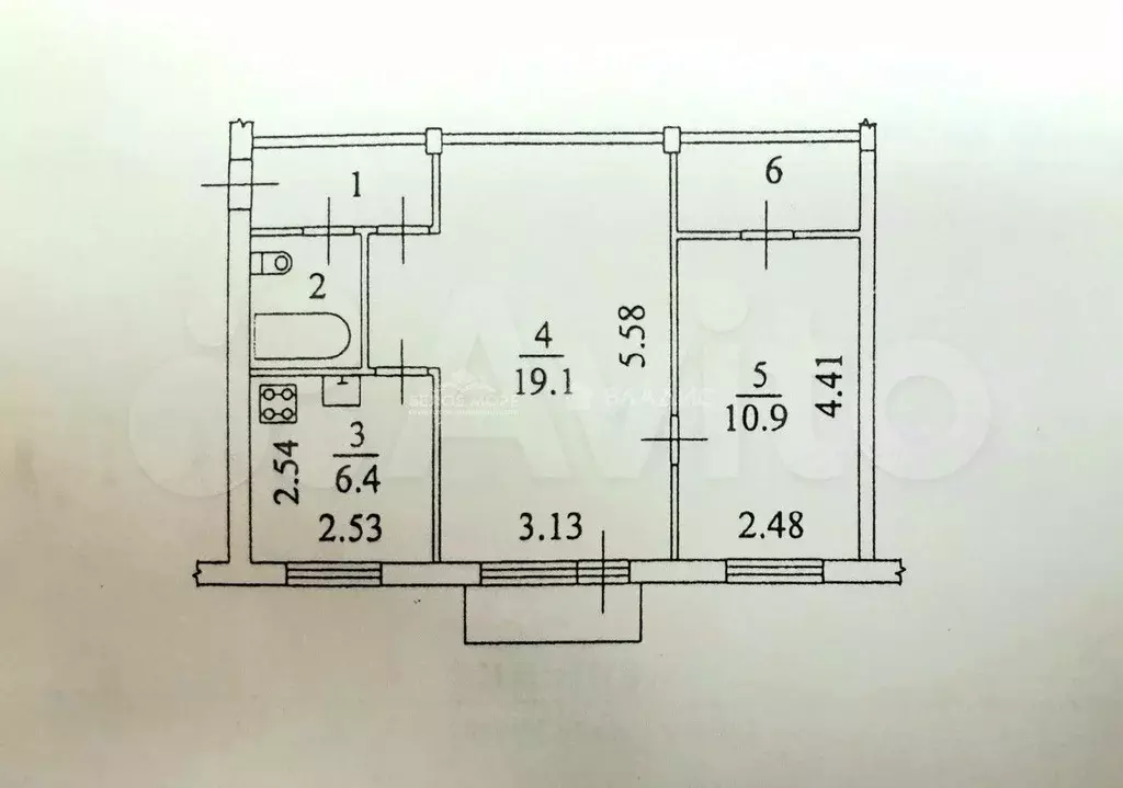 2-к. квартира, 44,3 м, 2/5 эт. - Фото 0