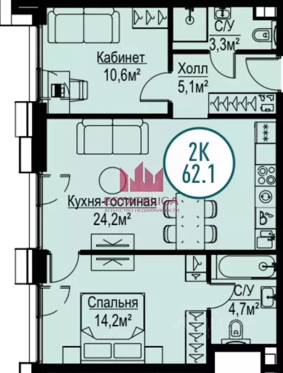 2-к кв. Москва Волгоградский просп., 32/5к4 (61.1 м) - Фото 2