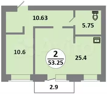 2-к. квартира, 53,3 м, 9/14 эт. - Фото 0