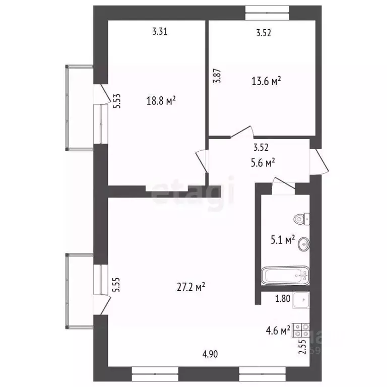 3-к кв. Крым, Симферополь ул. Тургенева (75.0 м) - Фото 1