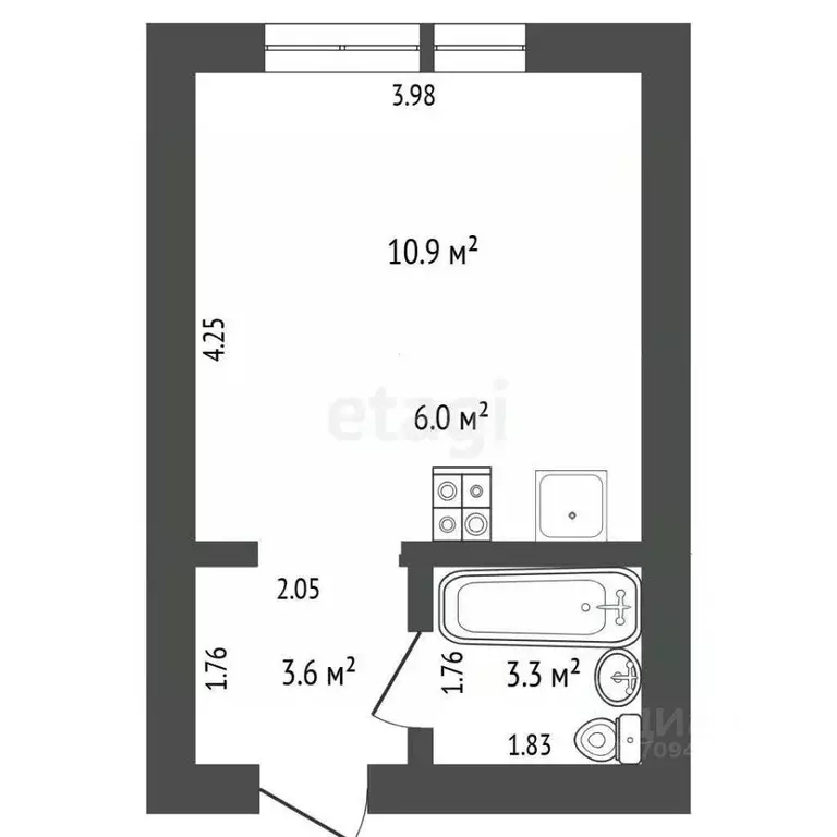 Студия Тюменская область, Тюмень Полевая ул., 117к8 (21.6 м) - Фото 1