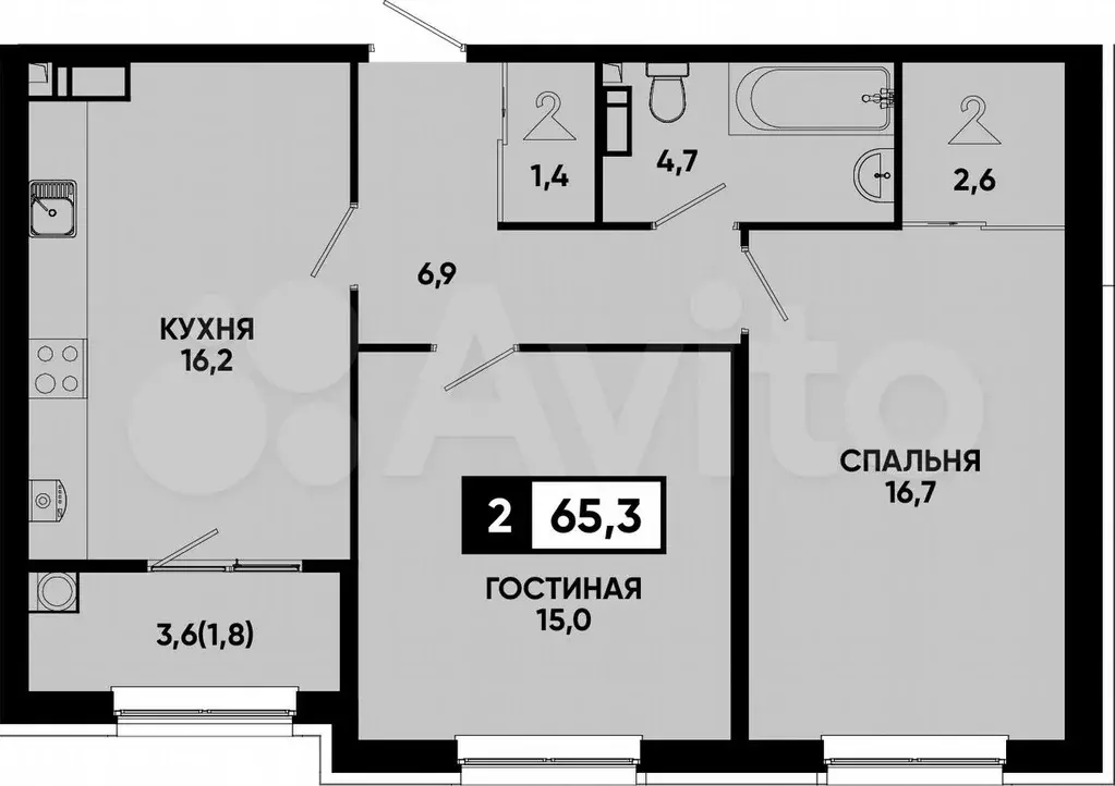 2-к. квартира, 65,5 м, 9/14 эт. - Фото 0