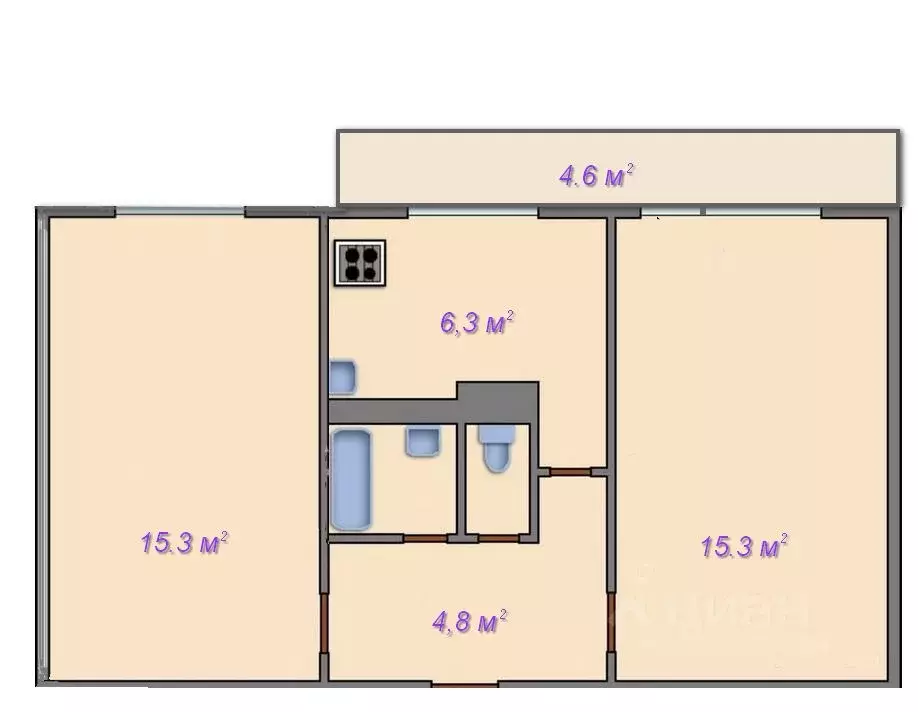 2-к кв. Санкт-Петербург Будапештская ул., 29К1 (45.0 м) - Фото 1