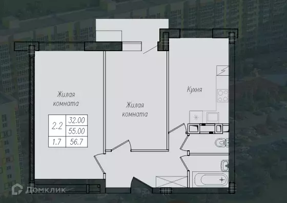 Продаётся 2-к квартира, 56.7 м - Фото 1