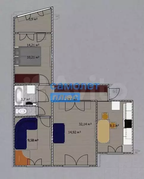 3-к. квартира, 63,5 м, 7/9 эт. - Фото 0