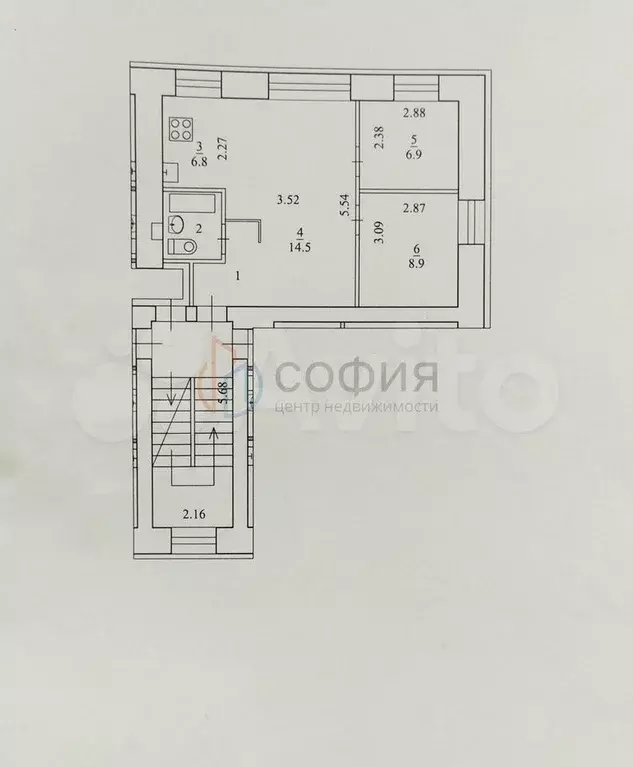 3-к. квартира, 42,6 м, 5/5 эт. - Фото 0