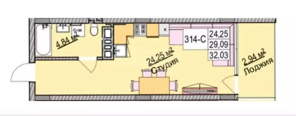 Квартира-студия: Зеленоградск, улица Гагарина, 87 (32.03 м) - Фото 0