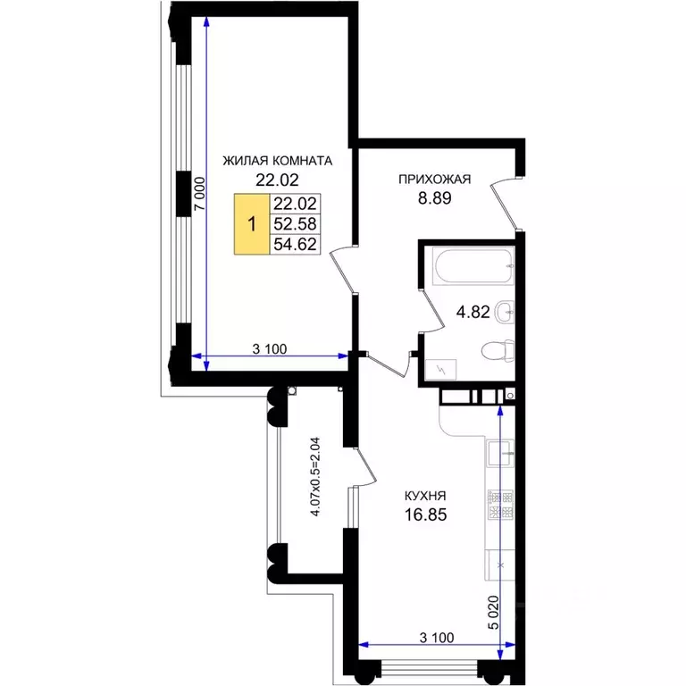1-к кв. Краснодарский край, Новороссийск 5-я Бригада мкр,  (54.62 м) - Фото 1