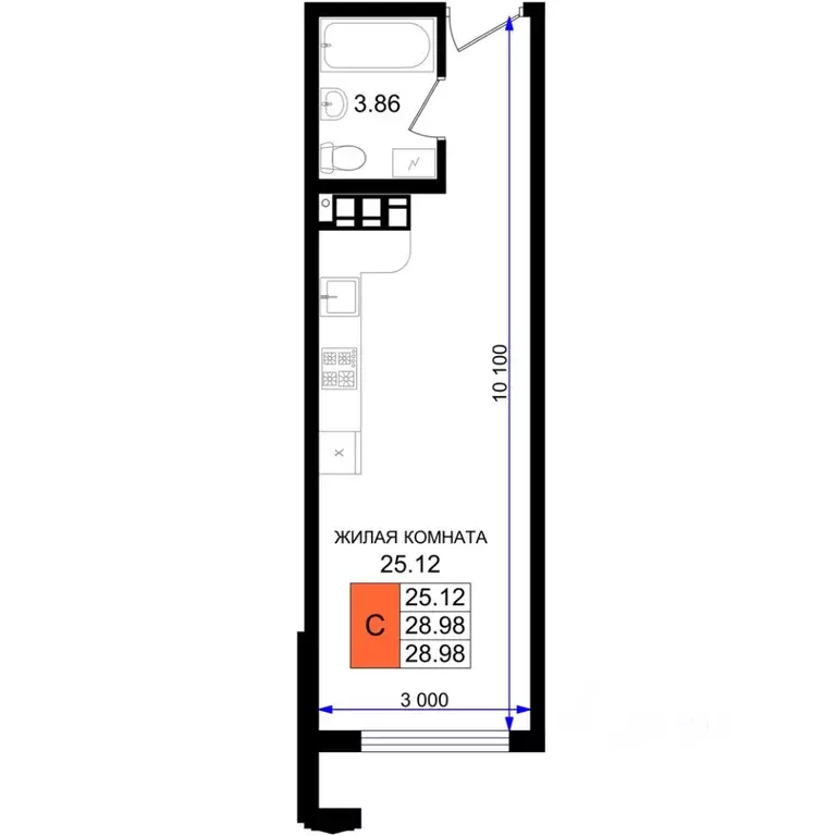 Студия Краснодарский край, Новороссийск 5-я Бригада мкр,  (28.98 м) - Фото 1