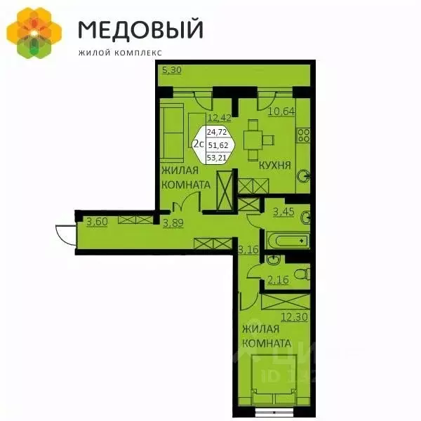 2-к кв. Пермский край, д. Кондратово ул. Г.Н. Нифантова, 4А (51.8 м) - Фото 0