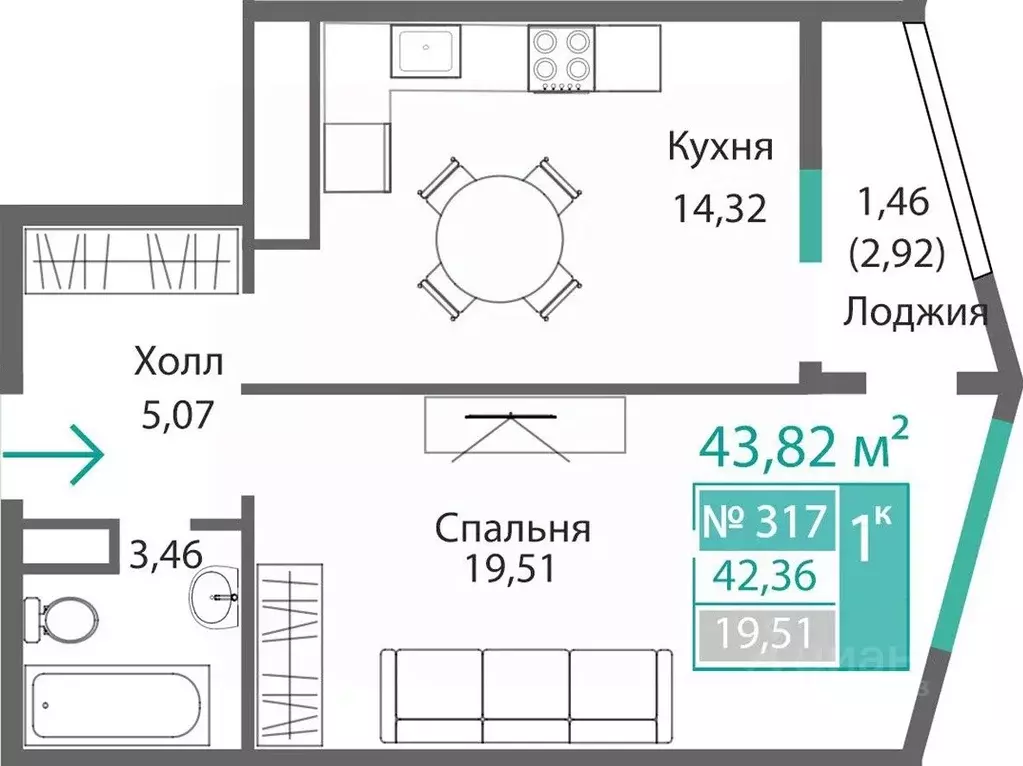 1-к кв. Крым, Симферополь Крымская роза мкр,  (43.82 м) - Фото 0