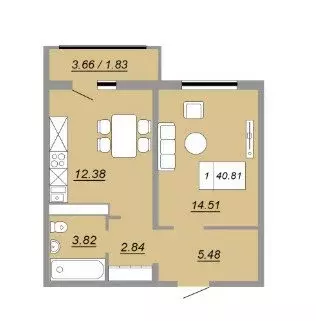 1-комнатная квартира: Оренбург, улица Юркина, 10 (40.9 м) - Фото 1