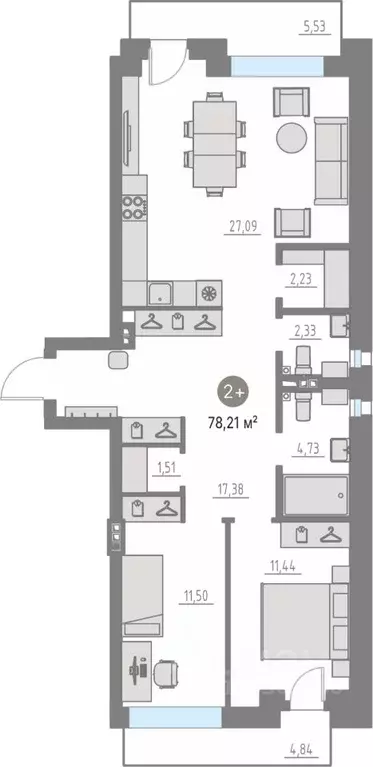 2-к кв. Тюменская область, Тюменский муниципальный округ, с. Кулаково ... - Фото 1