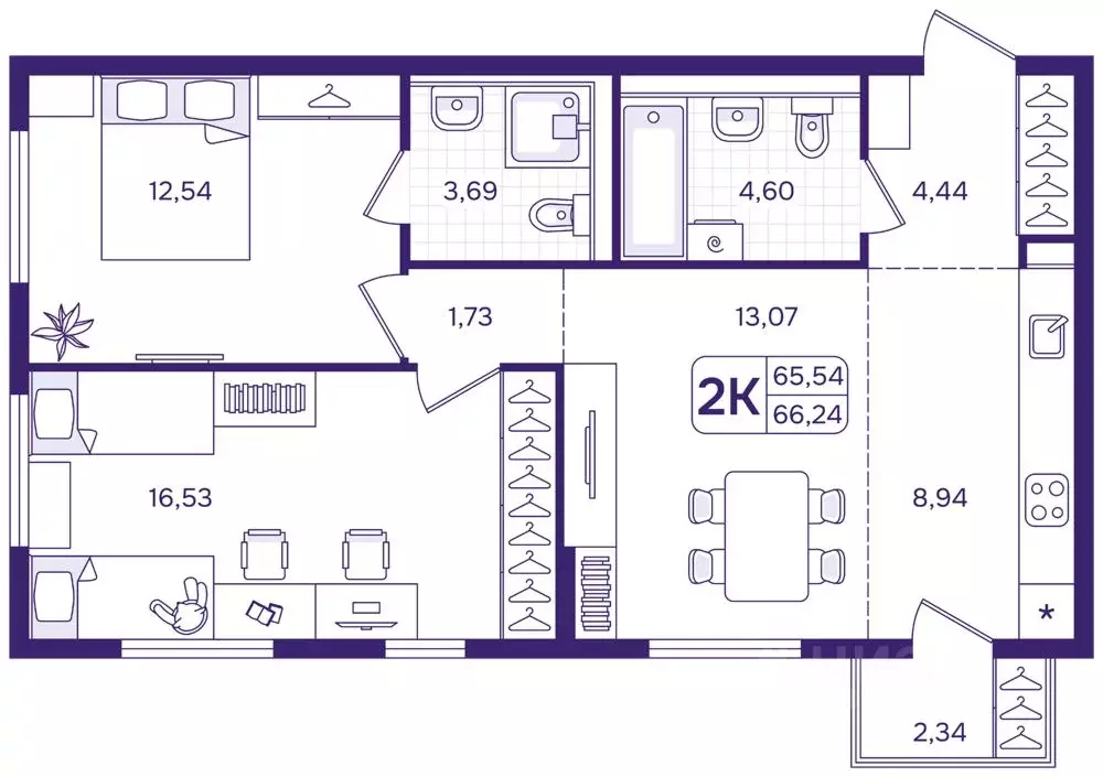 2-к кв. Приморский край, Владивосток ул. Борисенко (66.24 м) - Фото 1