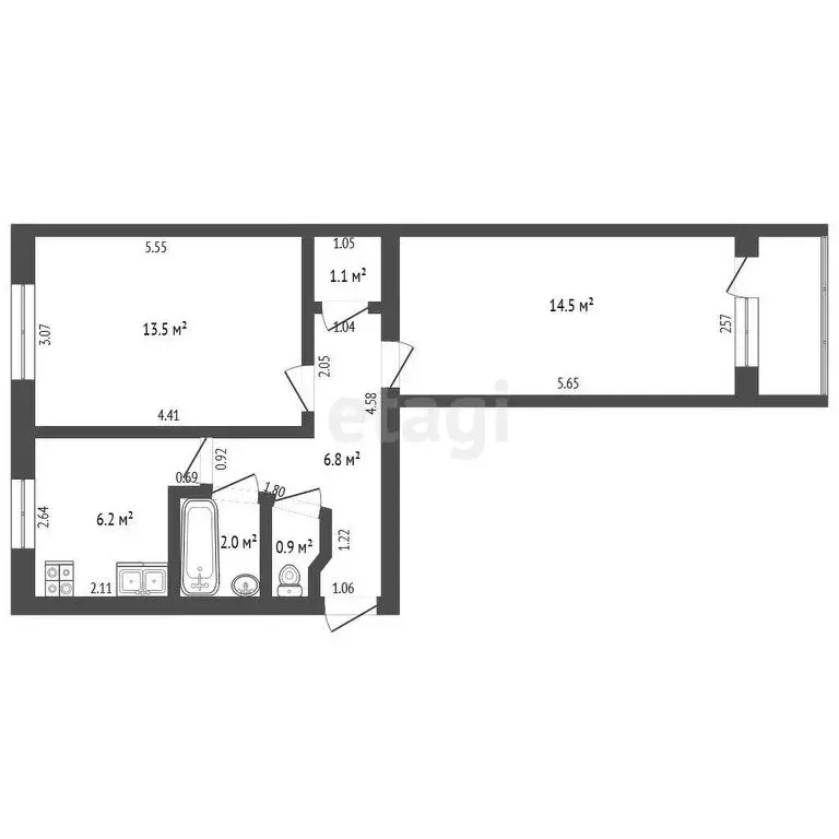 2-комнатная квартира: Калининград, Коммунистическая улица, 37Б (45 м) - Фото 0