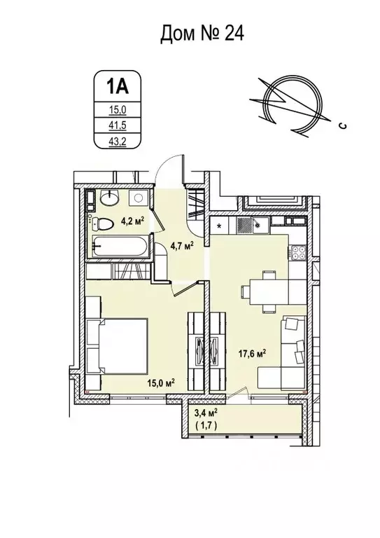 1-к кв. Кемеровская область, Кемерово 68-й мкр,  (43.2 м) - Фото 1
