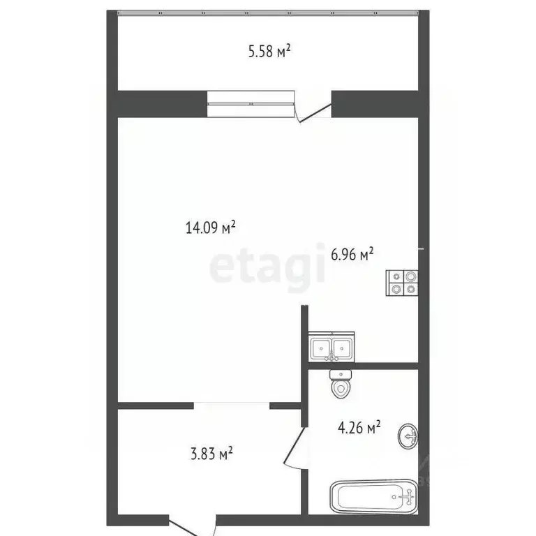 Студия Тюменская область, Тюмень ул. Тимофея Чаркова, 79 (28.2 м) - Фото 0