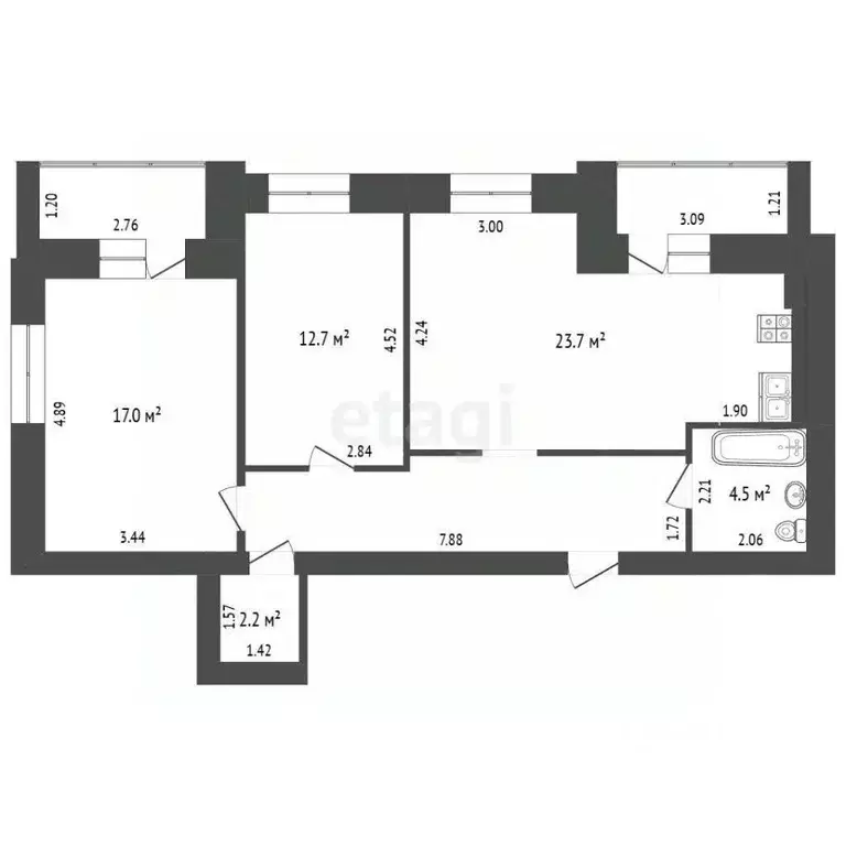 2-к кв. Калужская область, Калуга проезд 3-й Академический, 4 (72.1 м) - Фото 1