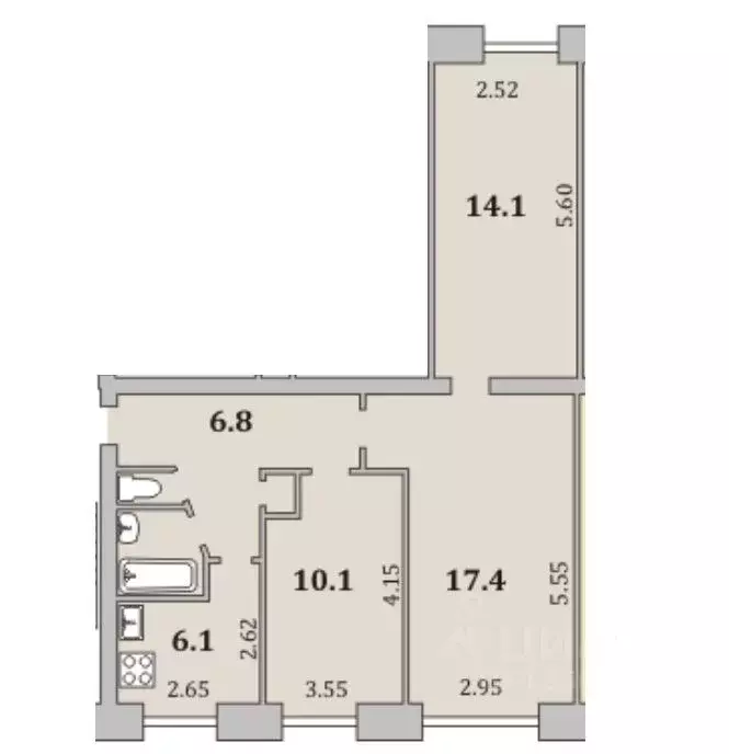 3-к кв. Мурманская область, Мурманск ул. Капитана Буркова, 25 (57.9 м) - Фото 1