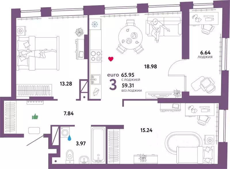 3-к кв. Тюменская область, Тюмень Интернациональная ул., 199к9 (65.12 ... - Фото 1