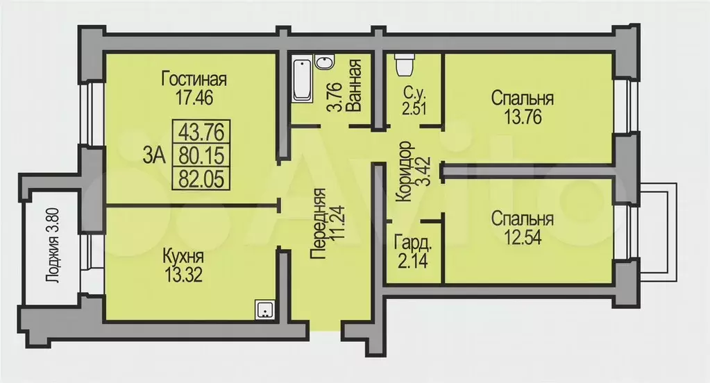 3-к. квартира, 82,1 м, 1/10 эт. - Фото 0