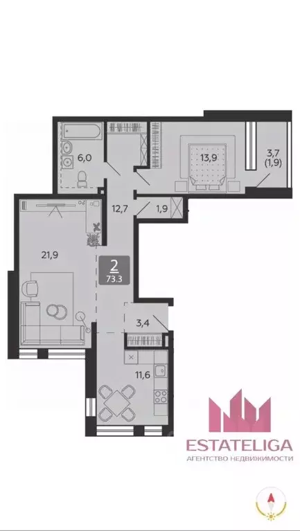 2-к кв. Москва наб. Марка Шагала, 11к2 (73.3 м) - Фото 1