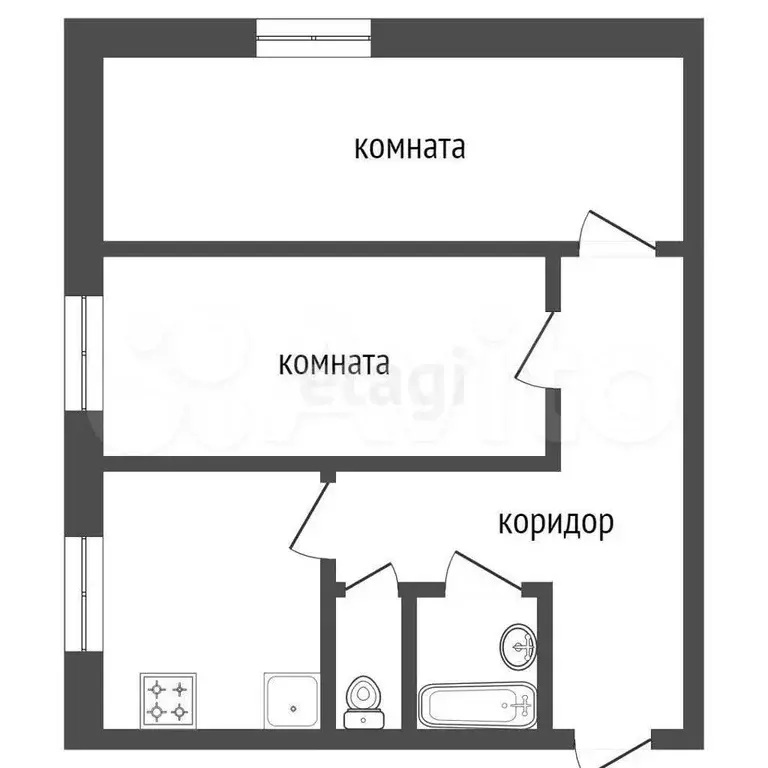 2-к. квартира, 42,6 м, 1/5 эт. - Фото 1