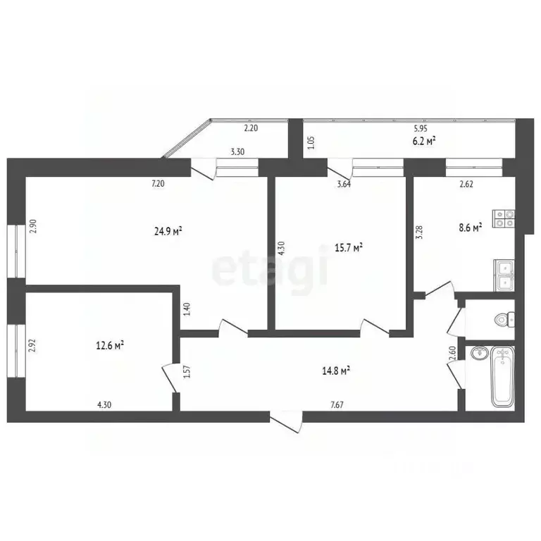 3-к кв. Тюменская область, Тюмень ул. Орджоникидзе, 7 (80.4 м) - Фото 2