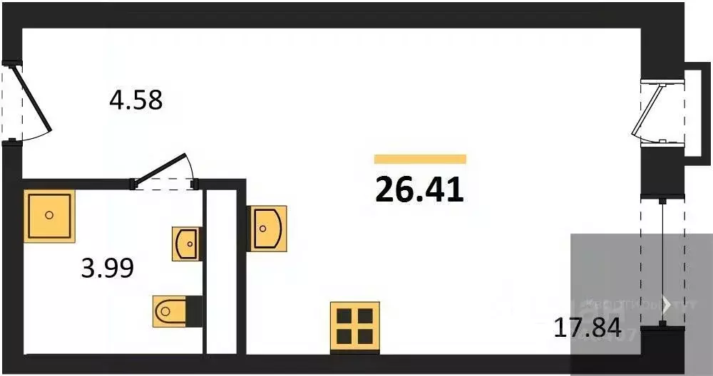Студия Воронежская область, Воронеж наб. Чуева, 7 (26.41 м) - Фото 1