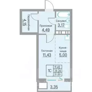 Студия Пермский край, д. Кондратово ул. Водопроводная, 6/4 (31.59 м) - Фото 1