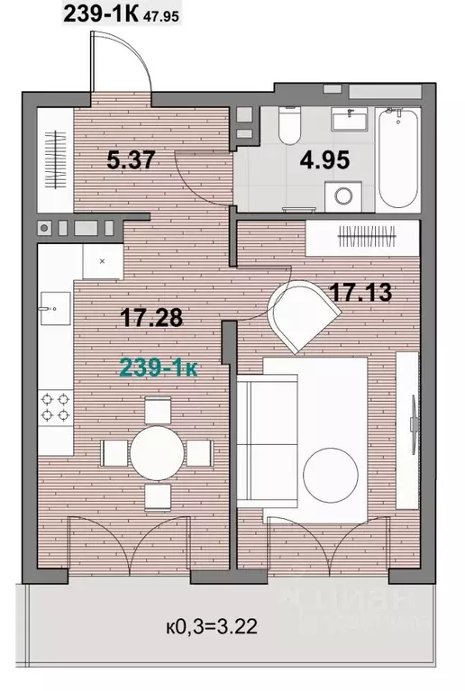 1-к кв. Калининградская область, Зеленоградск ул. Гагарина (47.95 м) - Фото 0