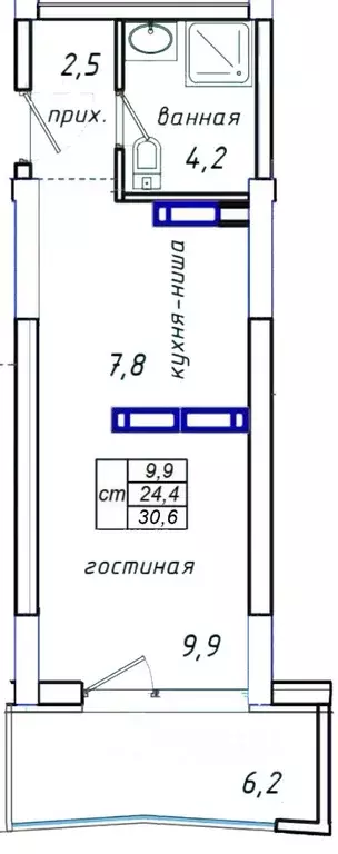 Студия Крым, Ялта городской округ, Гурзуф пгт  (30.6 м) - Фото 0