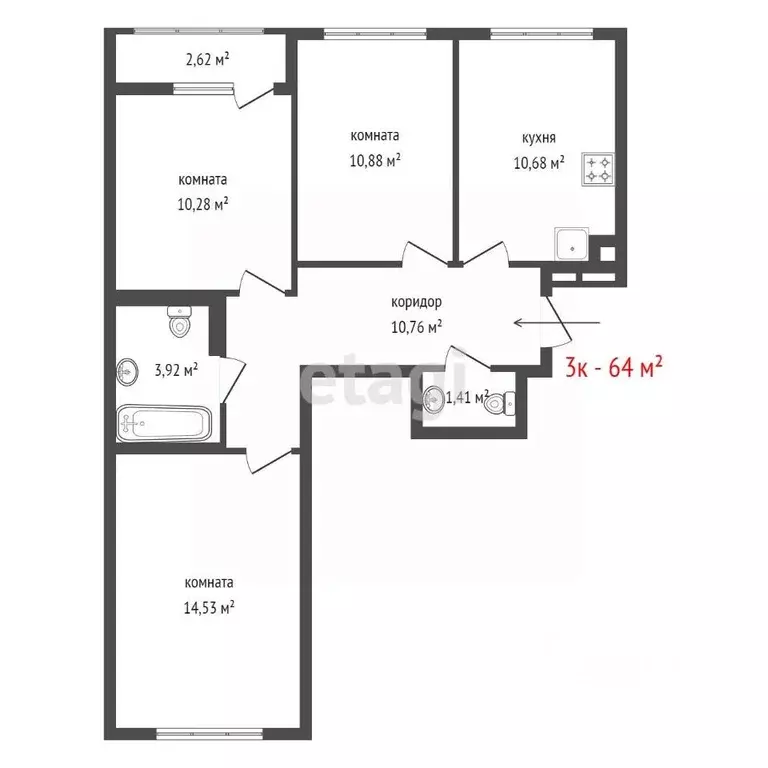 3-к кв. Свердловская область, Екатеринбург ул. Тенистая, 6 (64.0 м) - Фото 2