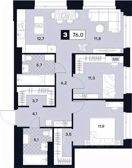 3-к кв. Москва Лодочная ул., 27К2 (76.0 м) - Фото 0