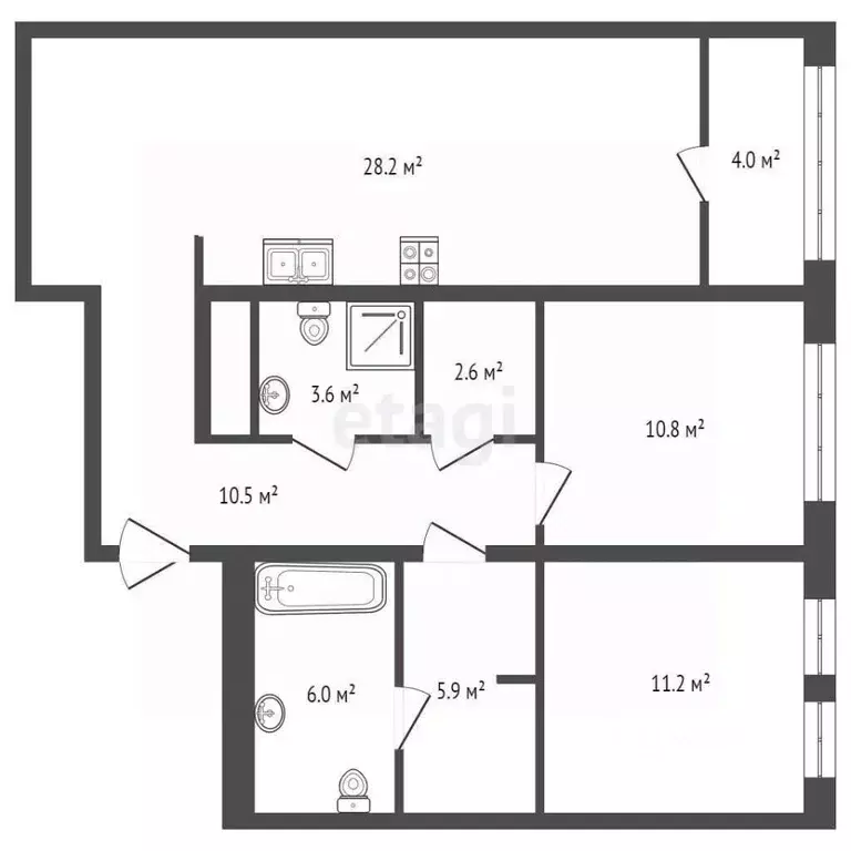 2-к кв. Ханты-Мансийский АО, Сургут Игоря Киртбая ул., 30 (82.9 м) - Фото 2