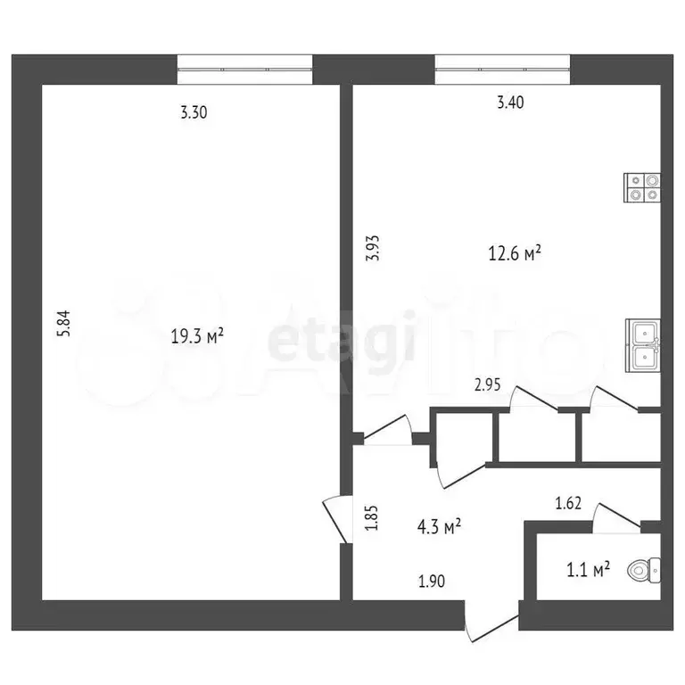 1-к. квартира, 42 м, 3/3 эт. - Фото 0