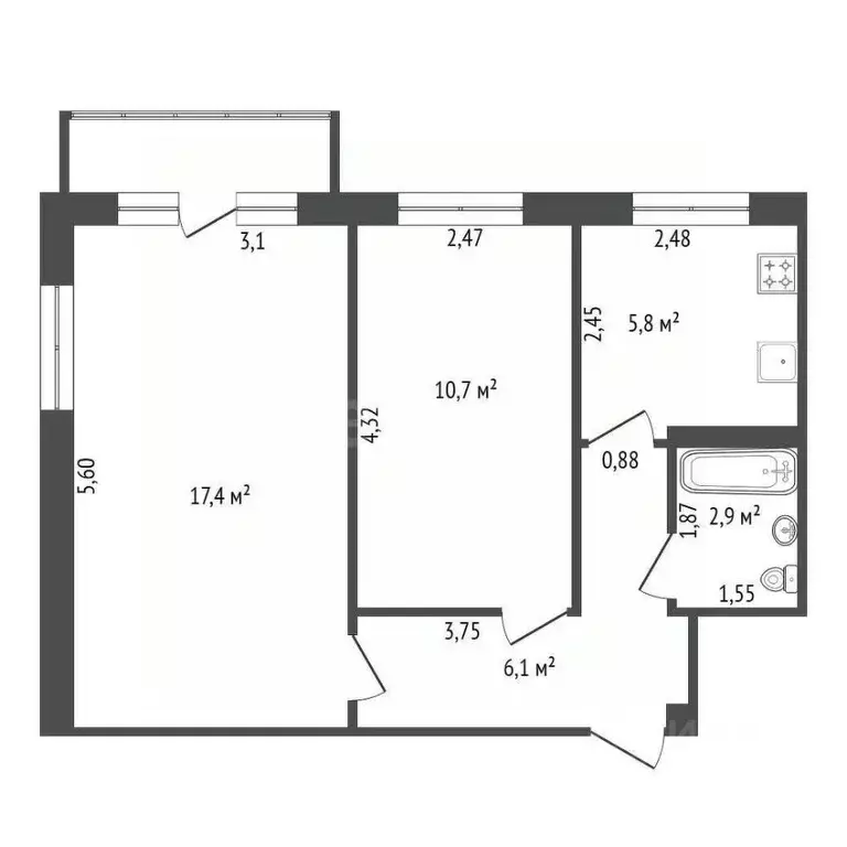 2-к кв. Башкортостан, Уфа ул. Шафиева, 22 (45.0 м) - Фото 2