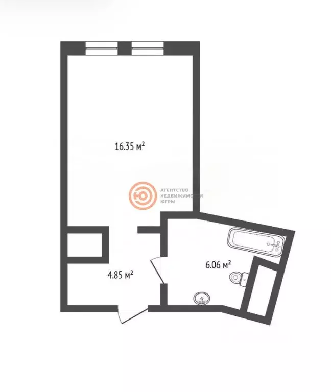 Студия Тюменская область, Тюмень ул. Ю.-Р.Г. Эрвье, 38 (27.3 м) - Фото 2